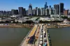 A general view shows a temporary bridge from Shenzhen to Hong Kong for transporting materials and workers to build a coronavirus disease (COVID-19) isolation facility in Lok Ma Chau, during the COVID-19 pandemic in Hong Kong, China, March 9, 2022. Picture taken with a drone. REUTERS/Tyrone Siu