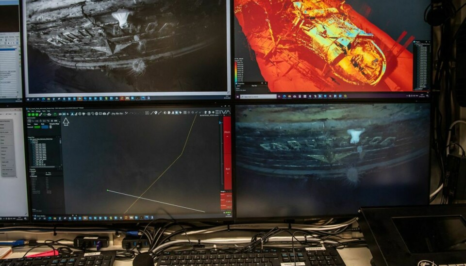 Billedet her viser kameraoptagelser af skibet 'Endurance', da det blev fundet ved havet i Antarktis.