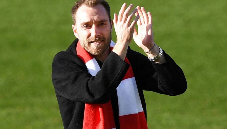 Christian Eriksen da han den 12. februar blev præsenteret for Brentford's fans. på Brentford Community Stadium i London. Christian Eriksen da han den 12. februar blev præsenteret for Brentford's fans. på Brentford Community Stadium i London.