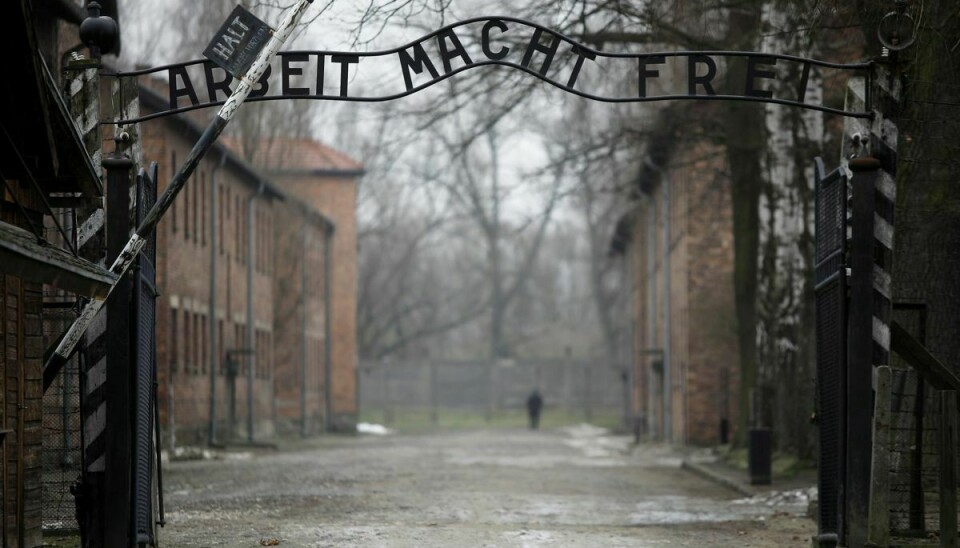Den 29-årige kvinde fra Holland heilede foran denne berømte port i Auschwitz-Birkenau, da hun skulle fotograferes af sin mand. (Arkivfoto)