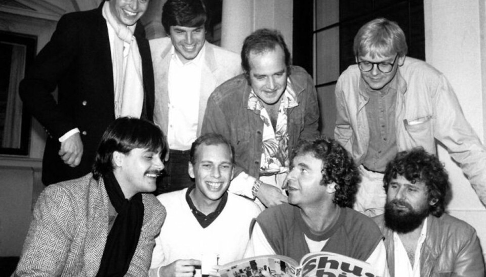 Shu-bi-dua. Øverst fra venstre: Michael Hardinger, Paul Callaby, Claus Asmussen, Jens Tage Nielsen, Kim Daugaard, Bosse Hall Christensen, Michael Bundesen og Willy Pedersen. Foto: Geert Bardrum/Scanpix (Arkivfoto)