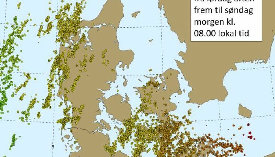 Lolland-Falster var nærmest helt dækket af lyn lørdag. Lolland-Falster var nærmest helt dækket af lyn lørdag.