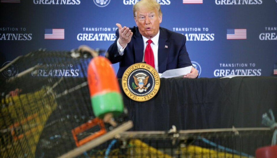 Præsident Trump taler ved et møde om kommercielt fiskeri i Maine fredag. Foto: Tom Brenner/Reuters
