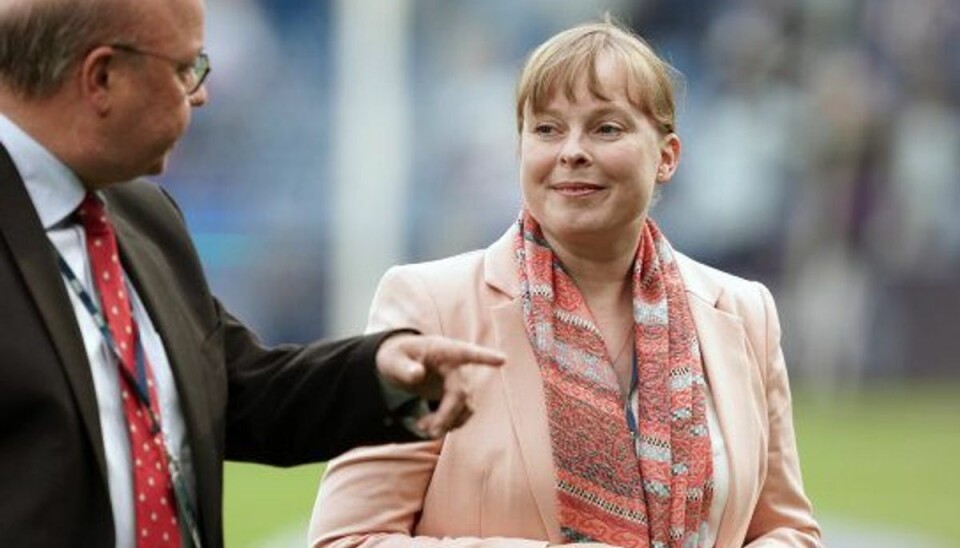 Kulturminister Joy Mogensen (S) kritiserede den måde, som nogle af AaB’s fans stod tæt sammen på tribunerne til pokalfinalen mod Sønderjyske onsdag aften. Foto: Claus Fisker/Scanpix