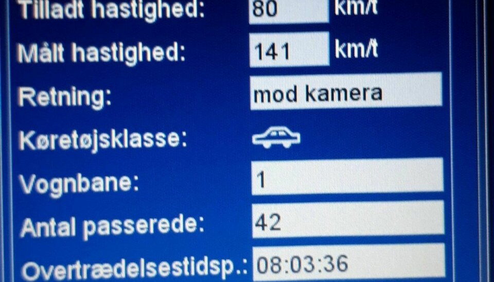 Det var denne måling på 141 km/t bilisten nu kommer til at stå til regnskab for. Foto: Syd- og Sønderjyllands Politi.