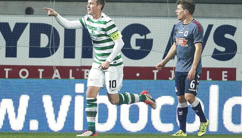 Viborgs Jeppe Curth efter han netop har scoret til 1-0. Det blev også kampens resultat. Foto: Scanpix.