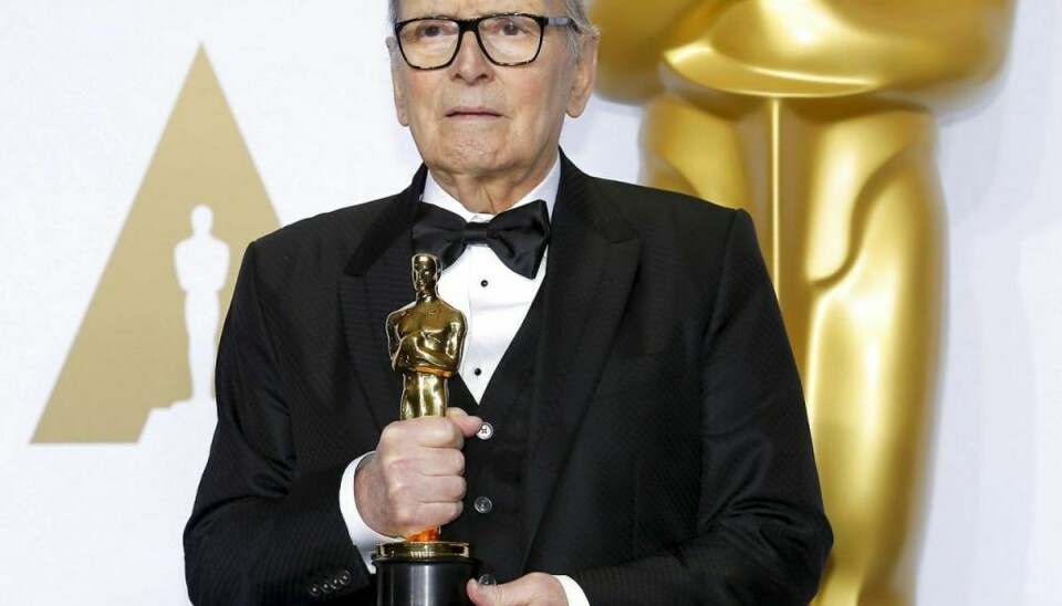 Morricone vandt blandt andet end Oscar for soundtracket til The Hateful Eight. Foto: Scanpix
