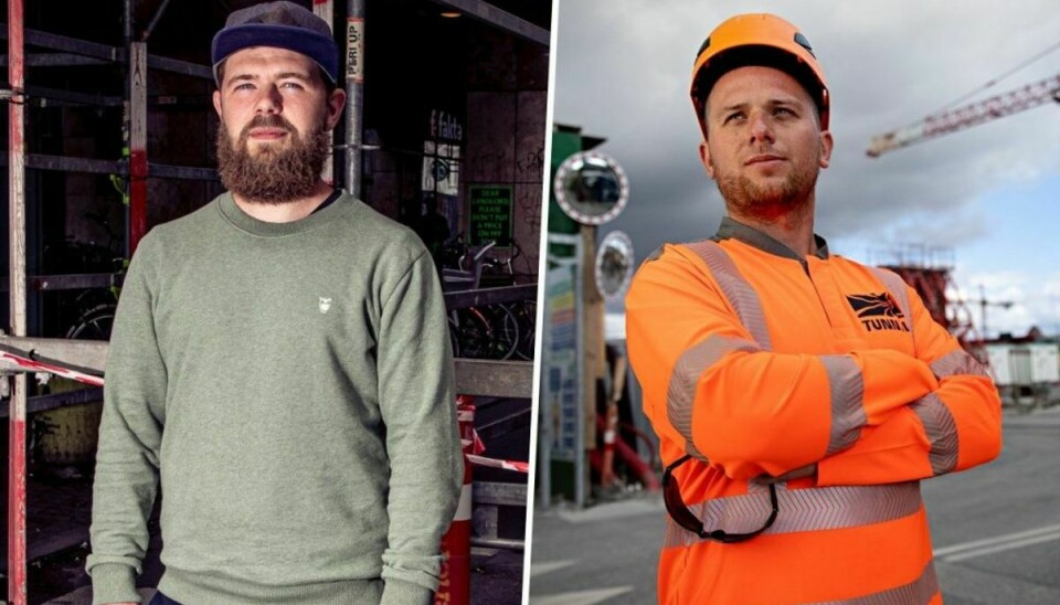 August Hentze på 30 år og Krzysztof Wanarski på 32 arbejdede begge i et betonsjak hos Aarsleff, men fik en vidt forskellig løn. – Foto: Linda Johansen og Thomas Arnbo / Fagbladet 3F/