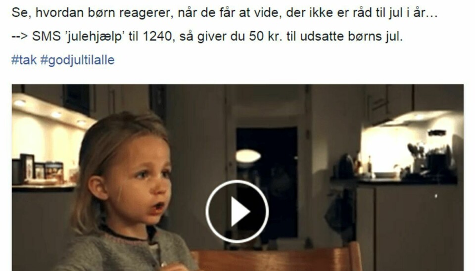 Sådan så det videoopslag ud, som Dansk Røde Kors havde lagt ud på sin Facebook-profil. Nu er det blevet fjernet igen. Foto: Facebook.