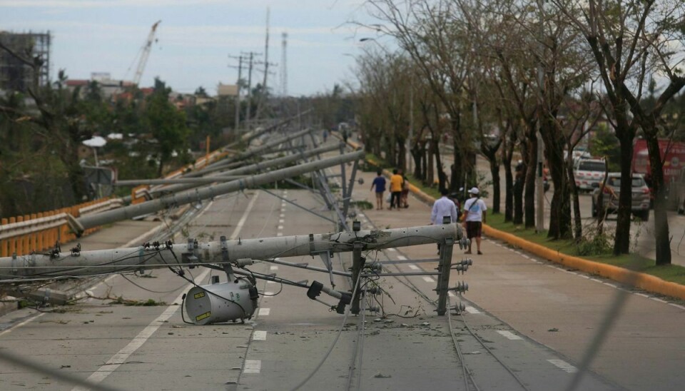 Adskillige elmaster er blevet væltet af de voldsomme vindstød fra tyfonen Rai.