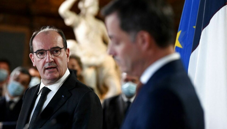 Tidligere mandag holdt den franske premierminister, Jean Castex (tv), pressemøde med Belgiens premierminister, Alexander De Croo, efter et møde i Belgien.