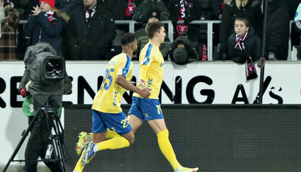 Mikael Uhre scorede begge Brøndbys mål søndag.