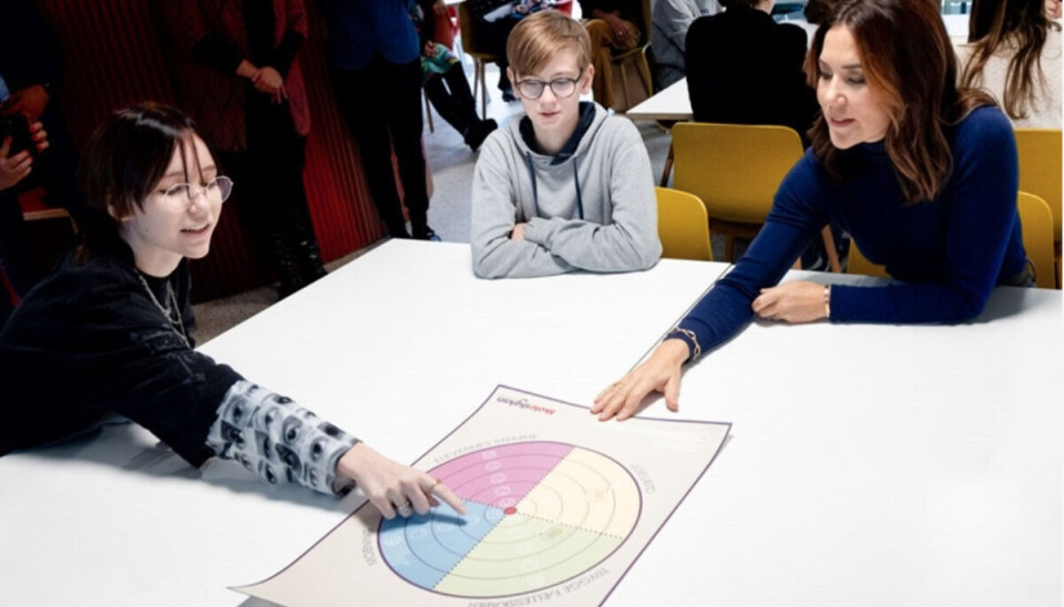 H.K.H. Kronprinsessen taler med elever fra Vigerslev Allés skole om trivsel på skolen. H.K.H. Kronprinsessen taler med elever fra Vigerslev Allés skole om trivsel på skolen.