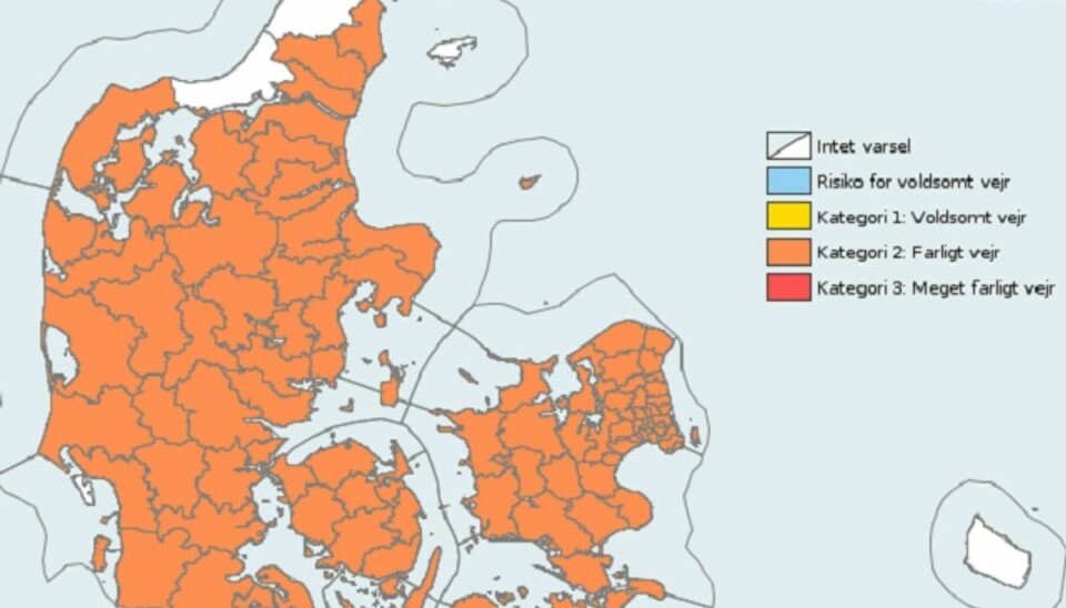 Her er der varsel om farligt vejr. Foto: DMI.