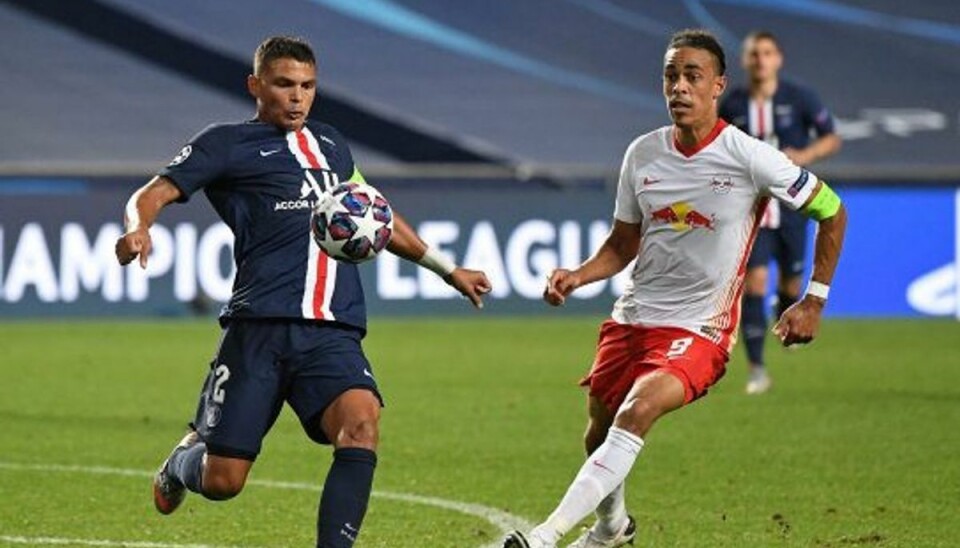 Yussuf Poulsen (til højre) bar anførerbindet for RB Leipzig, da holdet missede chancen for at nå finalen i Champions League. Foto: David Ramos/AFP Yussuf Poulsen (til højre) bar anførerbindet for RB Leipzig, da holdet missede chancen for at nå finalen i Champions League. Foto: David Ramos/AFP