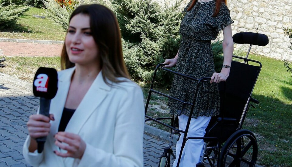 World's tallest woman Rumeysa Gelgi poses with her mother Safiye Gelgi during a news conference outside their home in Safranbolu, Karabuk province, Turkey, October 14, 2021. REUTERS/Cagla Gurdogan