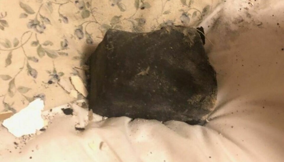 Det var denne meteorsten, som smadrede gennem Ruth Hamiltons soveværelsesloft.