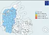 De blå områder er omfattet af DMI's risikomelding