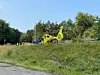En lægehelikopter er landet ved stedet for at tilse eventuelt tilskadekomne. Foto: presse-fotos.dk