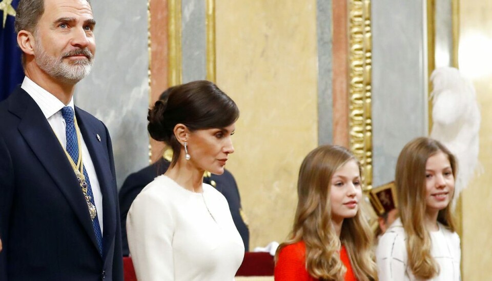 Den spanske kongefamilie, kong Filipe, dronning Letizia , kronprinsesse Leonor og prinsesse Sofia. Foto: Scanpix/REUTERS/Juan Medina JUAN MEDINA