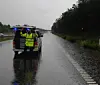 Esbjergmotorvejen fik søndag rigtig meget regn. Mandag ligger området, sammen med resten af Jylland, i risikozonen for flere skybrud. Foto: Politiet