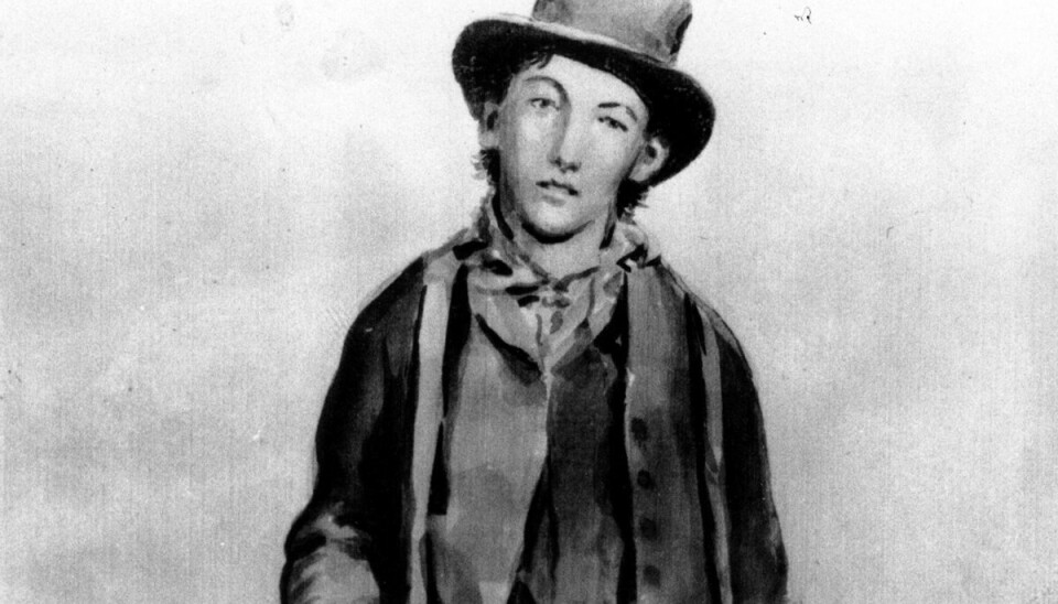 Billy the Kid var efterlyst for drab af otte mænd i to amerikanske delstater, da han i 1881 blev opsporet af sherif Pat Garrett på en ranch i New Mexico og dræbt. (udateret foto af maleri af Billy the Kid).