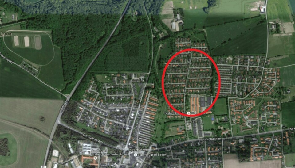 En ni-årig dreng blev udsat for røveri på Skoleparken i Beder. Foto: Google Maps