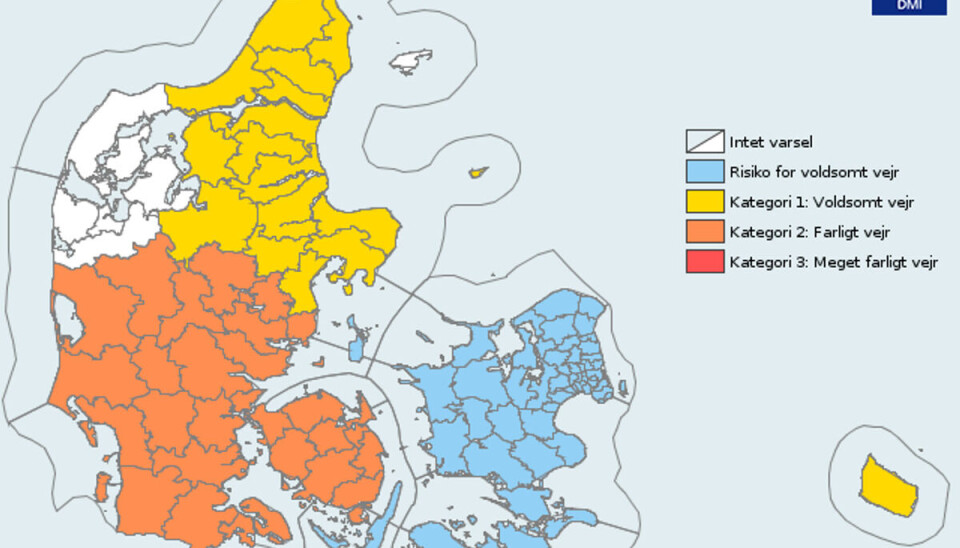 DMI har i dag varslet om flere lokale skybrud. Foto: DMI