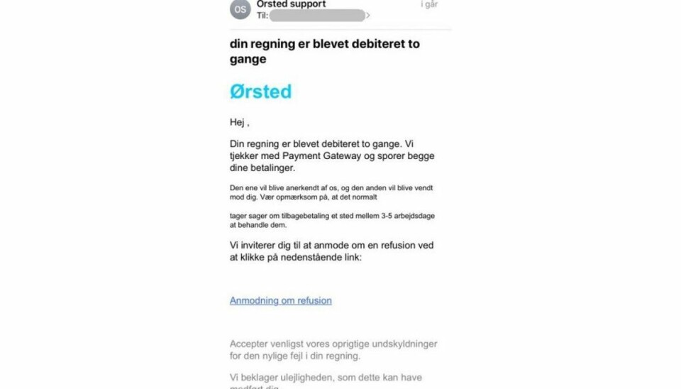 Sådan ser den falske mail ud. Foto: Mit Digitale Selvforsvar