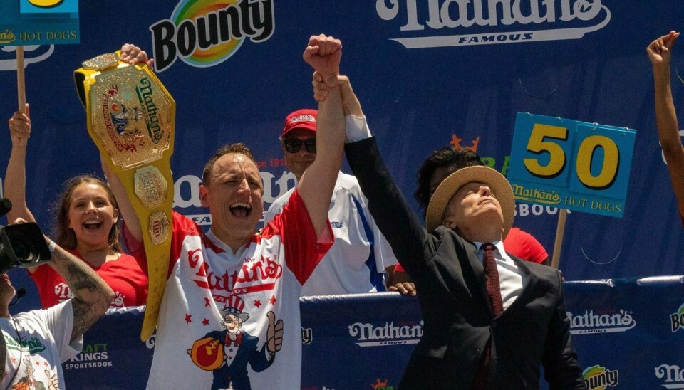 Joey Chestnut vandt konkurrencen for 14. gang. Foto: David Dee Delgado/AFP/Ritzau Scanpix