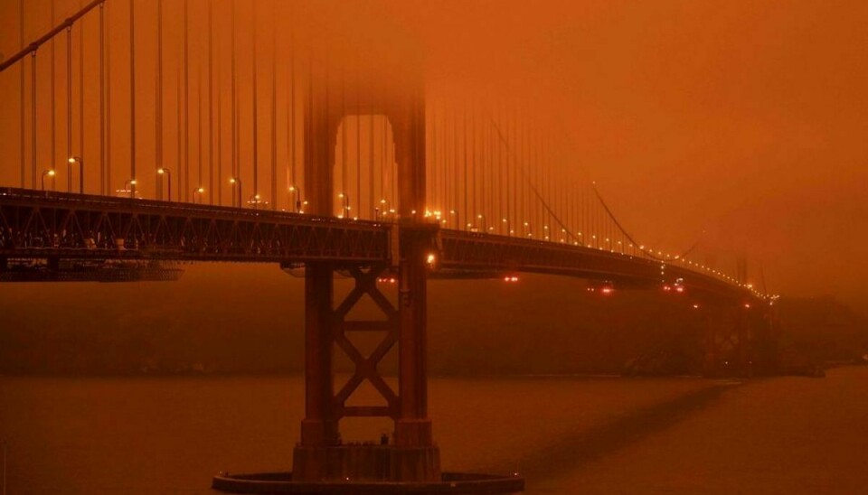 Voldsomme brande hærger lige nu USA’s vestkyst. Her Golden Gate Bridge. Foto: Harold POSTIC/Scanpix.