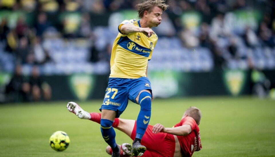 Simon Hedlund reducerede for Brøndby i begyndelsen af anden halvleg. Foto: Mads Claus Rasmussen/Scanpix