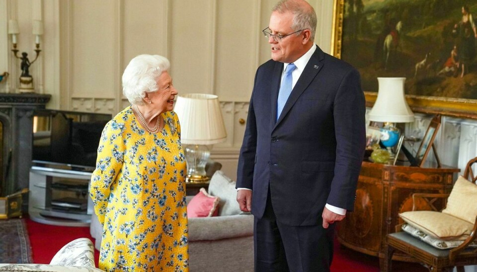 Dronning Elizabeth tager imod Australiens premiereminister Scott Morrison. Foto: Steve Parsons / POOL / AFP