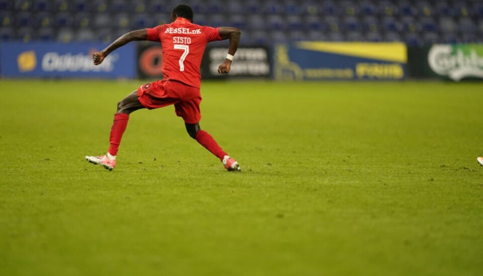 Pione Sisto scorede et af målene for FC Midtjylland, som vandt 3-2 ude over Brøndby. Foto: Mads Claus Rasmussen/Scanpix