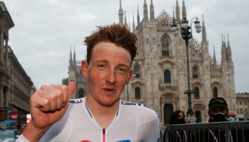 Han vinder Giro’en Tao Geoghegan Hart endte søndag som vinder af Giroen. Foto: Luca Bettini/AFP
