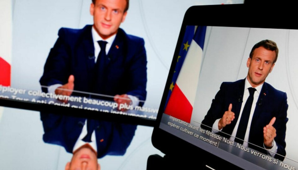 Frankrigs præsident, Emmanuel Macron, siger, at Frankrig lukker ned igen fra fredag for at bremse spredningen af coronavirus. Foto: Christian Hartmann/Reuters