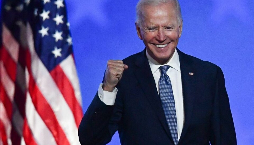 Joe Biden: -Jeg vil være hele landets præsident Ifølge flere medier er det amerikanske præsidentvalg afgjort. Joe Biden vinder, lyder det. Foto: ANGELA WEISS/Ritzau Scanpix.