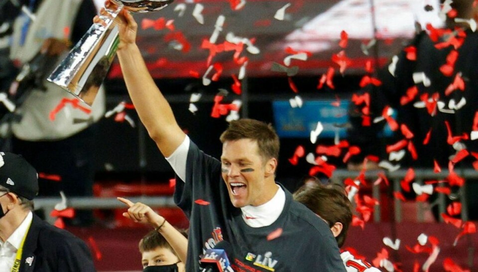 Tom Brady fejrer Super Bowl-sejren i februar. Foto: Brian Snyder/Scanpix