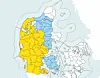 Det af DMI udsendte varsel er gældende til torsdag eftermiddag. Foto: DMI.