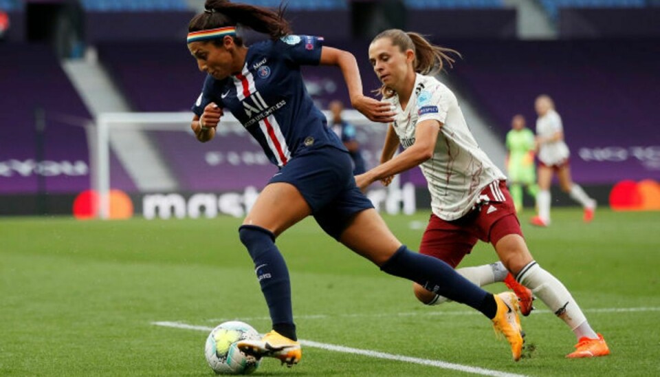 Den danske landsholdsangriber Nadia Nadim scorede hele syv mål, da Paris Saint-Germain lørdag besejrede Issy FF 14-0 i den bedste franske række for kvindefodbold. (Arkivfoto) Foto: Pool/Reuters