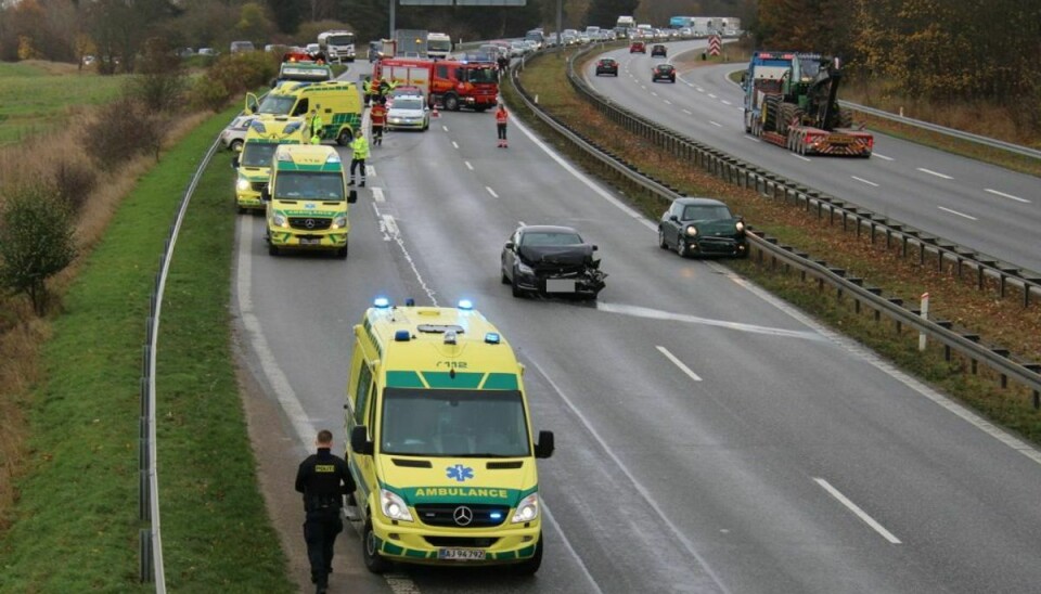 Uheldet blev anmeldt klokken 09.54. Foto: Presse-fotos.dk.