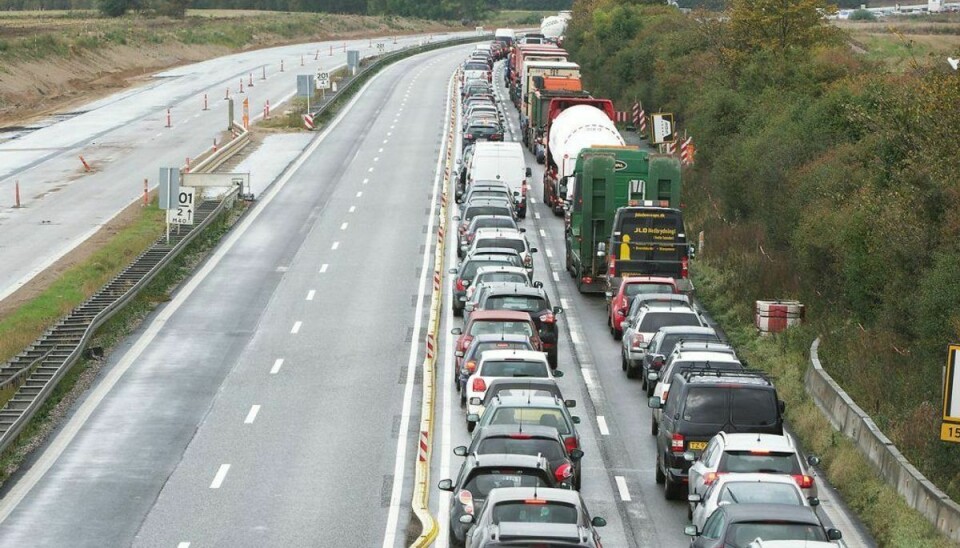 Der er forlænget rejsetid på op til 30 minutter på Fynske Motorvej, fordi en lastbil er havareret. Foto: Scanpix