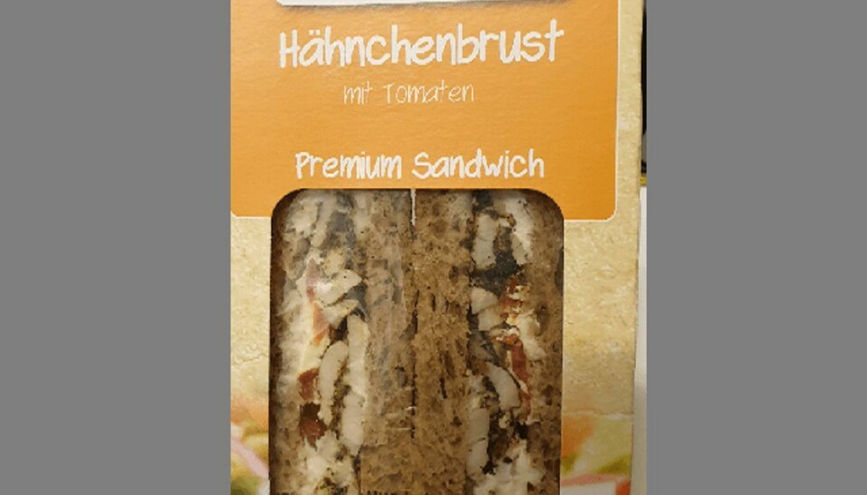 Sådan ser den ud, den tilbagekaldte sandwich. KLIK for mere info. Foto: Fødevarestyrelsen. Sådan ser den ud, den tilbagekaldte sandwich. KLIK for mere info. Foto: Fødevarestyrelsen.