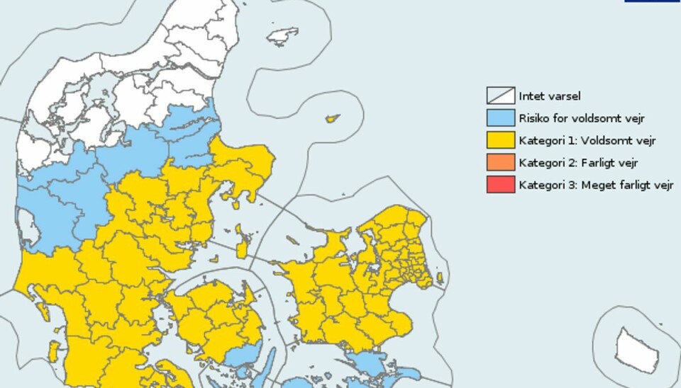 DMI har udsendt et varsel om tåge flere steder i landet tirsdag morgen. Foto: DMI.