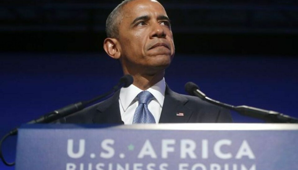USA’s præsident, Barack Obama, på talerstolen under det amerikansk-afrikanske topmøde i Washington. Mødet skal sætte skub i samhandelen mellem parterne.Foto: Charles Dharapak/AP