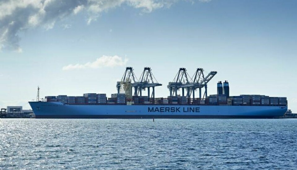 Maersk Lines megaskibe – kaldet Triple-E – har en kapacitet på 18.270 containere og måler 399 meter. Arkivfoto. Foto: BONNERUP CLAUS/Polfoto