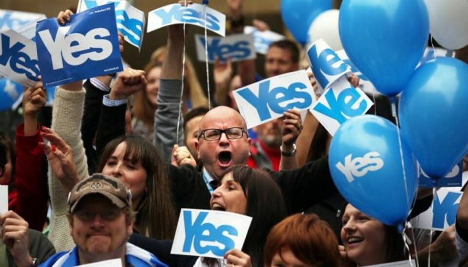 Torsdag går skotterne til valg, her de skal stemme om, hvorvidt de vil forblive i unionen. Foto: David Cheskin/AP