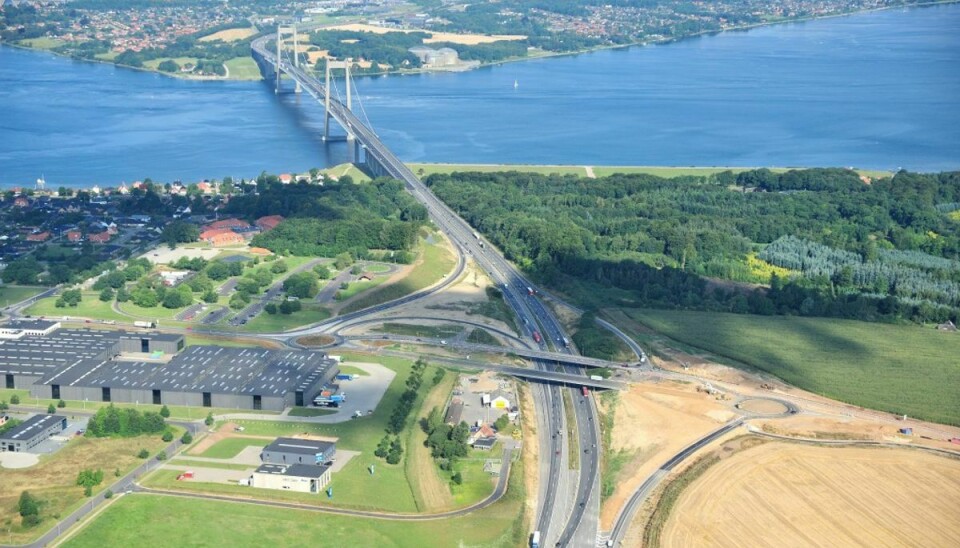 Ti kilometer motorvej på E20 lige efter Lillebæltsbroen er blevet udvidet til at være tre spor i hver retning. Foto: Colourbox