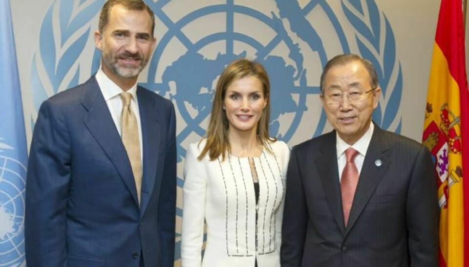 Spaniens konge og dronning mødes med FN’s generalsekretær, Ban Ki-moon. Foto: Eskinder Debebe/AP
