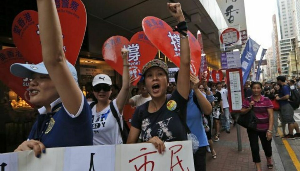 Tusinder af demonstranter har i de seneste uger vist deres utilfredshed med, at Kina ikke vil tillade frie valg, når Hongkongs næste leder skal udpeges i 2017. Foto: Kin Cheung/AP